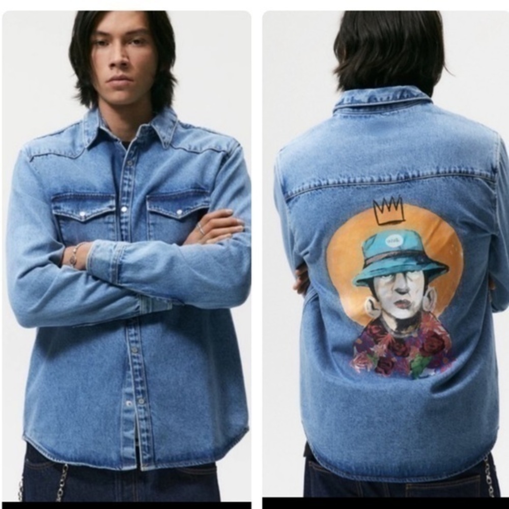 Zara NWT printed denim over-shirt